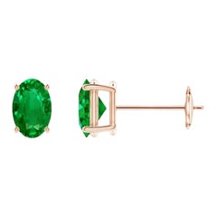 Orecchini a perno con smeraldo ovale solitario Nature da 0,80ct in oro rosa 14K