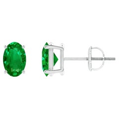 Orecchini con smeraldo ovale solitario naturale da 0,80ct in platino