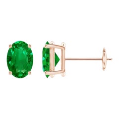 Orecchini con smeraldo ovale solitario Nature in oro rosa 14K (7x5 mm)