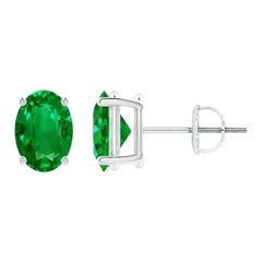 Orecchini con smeraldo ovale solitario Nature in platino (dimensioni 7x5 mm)