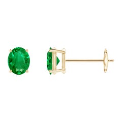 Orecchini a perno con smeraldo ovale solitario Nature 0,60 in oro giallo 14K