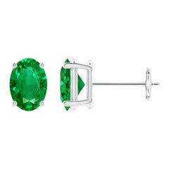 Natürlicher Solitär Oval 1,32 Karat Smaragd-Ohrstecker aus 14 Karat Weißgold