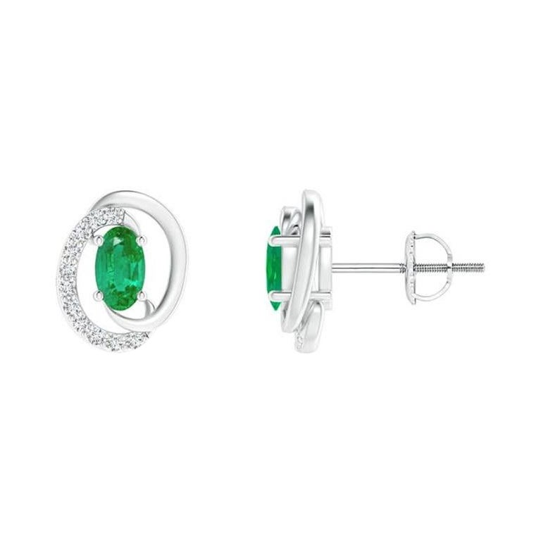 Natürliche schwebende Smaragd-Ohrringe mit 0,40 Karat Smaragd und Diamant in Platin im Angebot