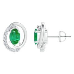 Orecchini con smeraldo naturale fluttuante da 0,80ct e diamante in Nature