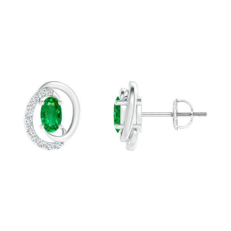Natural Floating 0.40ct Emerald Earrings with Diamond in Platinum