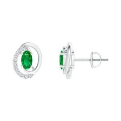 Natural Floating 0.40ct Emerald Earrings with Diamond in Platinum
