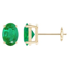Pendientes de oro amarillo de 14 quilates con esmeralda ovalada solitaria natural de 1,32 ct