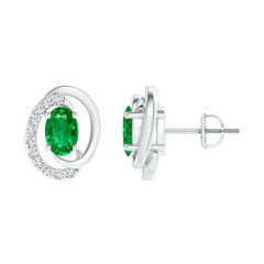 Natural Floating 0.80ct Emerald Earrings with Diamond in Platinum