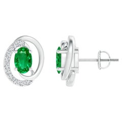 Orecchini con smeraldo naturale fluttuante da 0,80ct e diamante in Nature