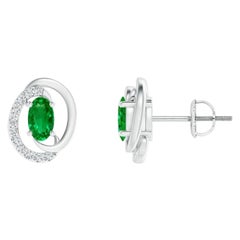 Natürliche schwebende Smaragd-Ohrringe mit 0,40 Karat Smaragd und Diamant in Platin