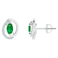 Natürliche schwebende Smaragd-Ohrringe mit 0,40 Karat Smaragd und Diamant aus 14 Karat Weißgold