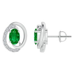 Orecchini con smeraldo naturale fluttuante da 0,80ct e diamante in Nature