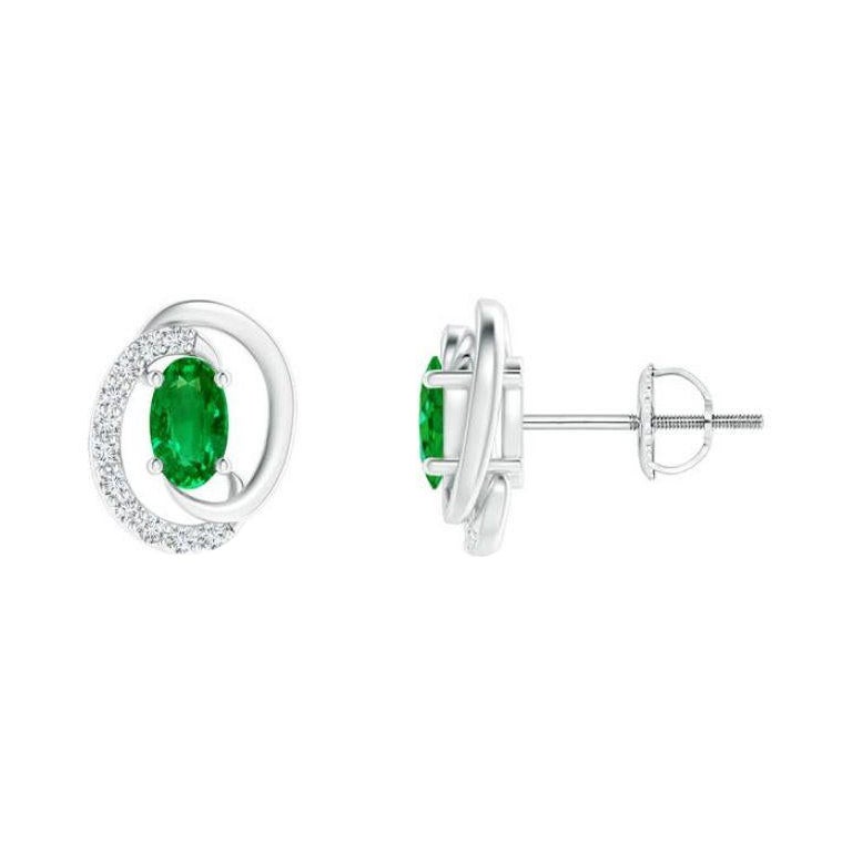 Natural Floating 0.40ct Emerald Earrings with Diamond in 14K White Gold For Sale