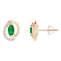 Natural Floating 0.40ct Emerald Earrings with Diamond in 14K Rose Gold