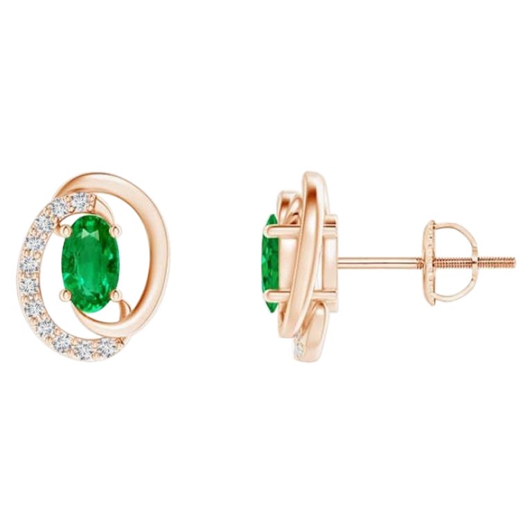 Natural Floating 0.40ct Emerald Earrings with Diamond in 14K Rose Gold