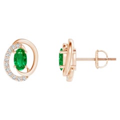 Orecchini con smeraldo naturale fluttuante da 0,40 carati e diamante in oro rosa 14 carati