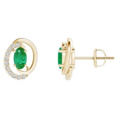 Orecchini con smeraldo naturale fluttuante da 0,40 carati e diamante in oro giallo 14K