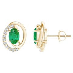 Orecchini con smeraldo naturale fluttuante da 0,80ct e diamante in oro giallo 14K