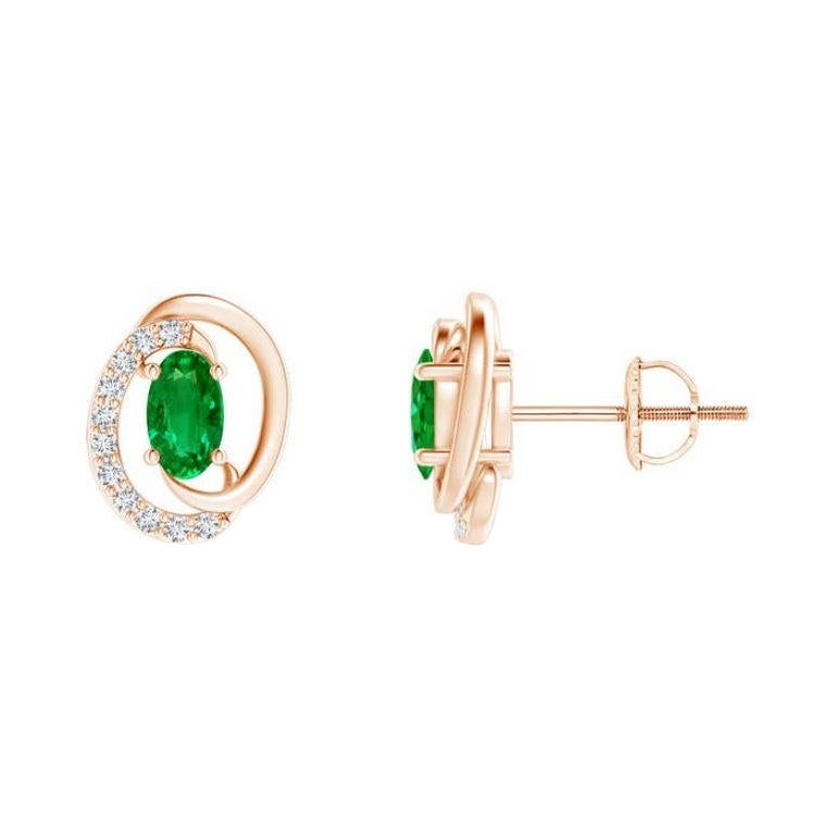 Natural Floating 0.40ct Emerald Earrings with Diamond in 14K Rose Gold For Sale