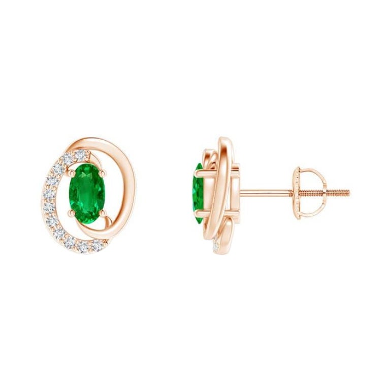 Natural Floating 0.40ct Emerald Earrings with Diamond in 14K Rose Gold