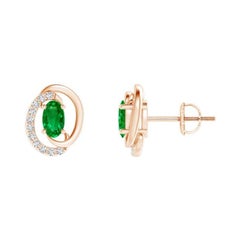 Orecchini con smeraldo naturale fluttuante da 0,40 carati e diamante in oro rosa 14 carati