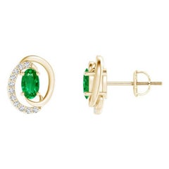 Orecchini con smeraldo naturale fluttuante da 0,40 carati e diamante in oro giallo 14K