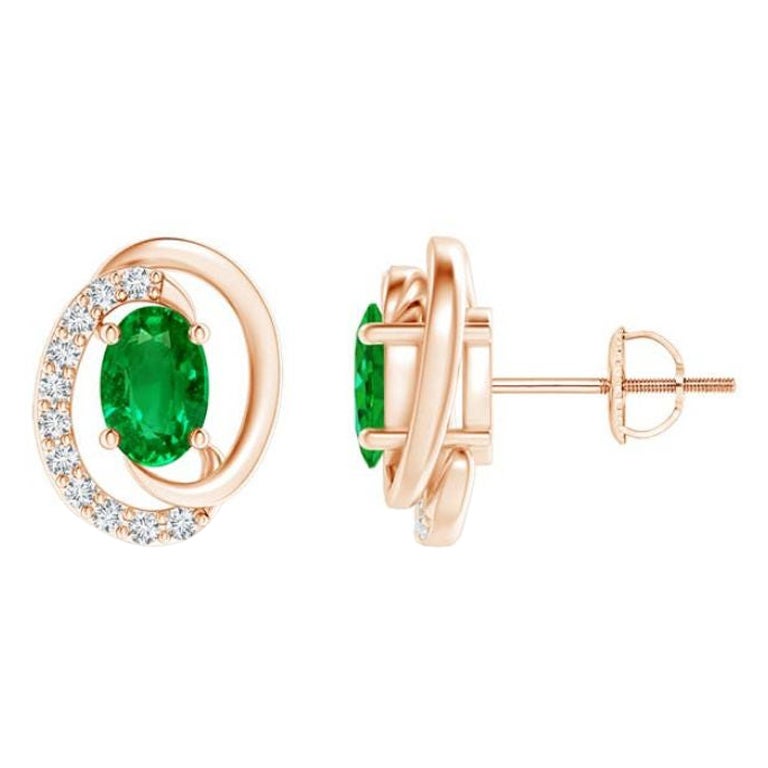 Natural Floating 0.80ct Emerald Earrings with Diamond in 14K Rose Gold For Sale