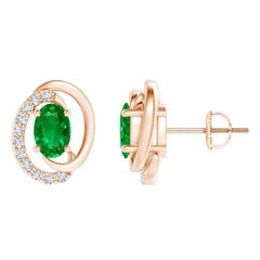Orecchini con smeraldo naturale fluttuante da 0,80ct e diamante in oro rosa 14K