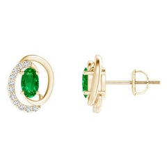 Orecchini con smeraldo naturale fluttuante da 0,40 carati e diamante in oro giallo 14K