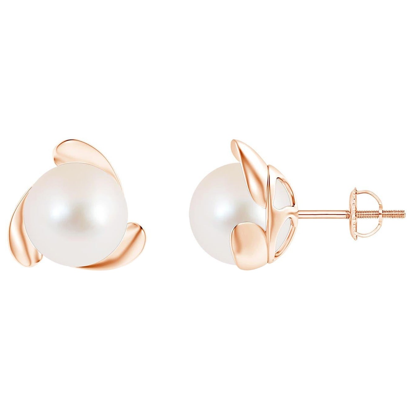 ANGARA Freshwater Cultured Pearl Flower Stud Earrings in 14K Rose Gold
