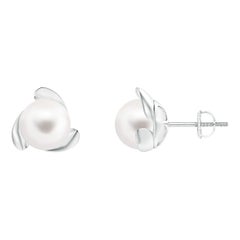 ANGARA Freshwater Cultured Pearl Flower Stud Earrings in 14K White Gold