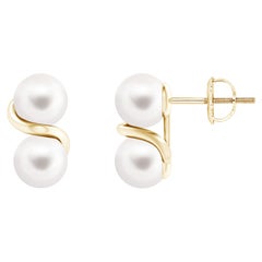 ANGARA Two Stone Freshwater Cultured Pearl Earrings with Swirl in 14K YellowGold