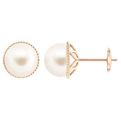 Freshwater Cultured Pearl Earrings with Twisted Rope Frame in 14K Rose Gold