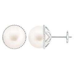 Freshwater Cultured Pearl Earrings with Twisted Rope Frame in 14K White Gold