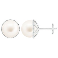 Freshwater Cultured Pearl Earrings with Twisted Rope Frame in 14K White Gold