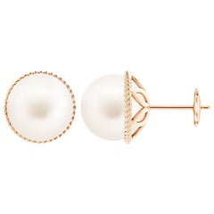 Freshwater Cultured Pearl Earrings with Twisted Rope Frame in 14K Rose Gold