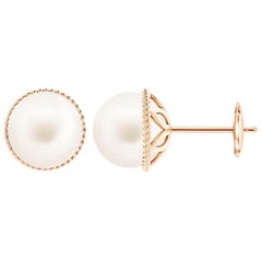 Freshwater Cultured Pearl Earrings with Twisted Rope Frame in 14K Rose Gold