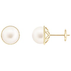 Freshwater Cultured Pearl Earrings with Twisted Rope Frame in 14K Yellow Gold