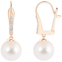 Freshwater Cultured Pearl and Diamond Earrings in 14K Rose Gold