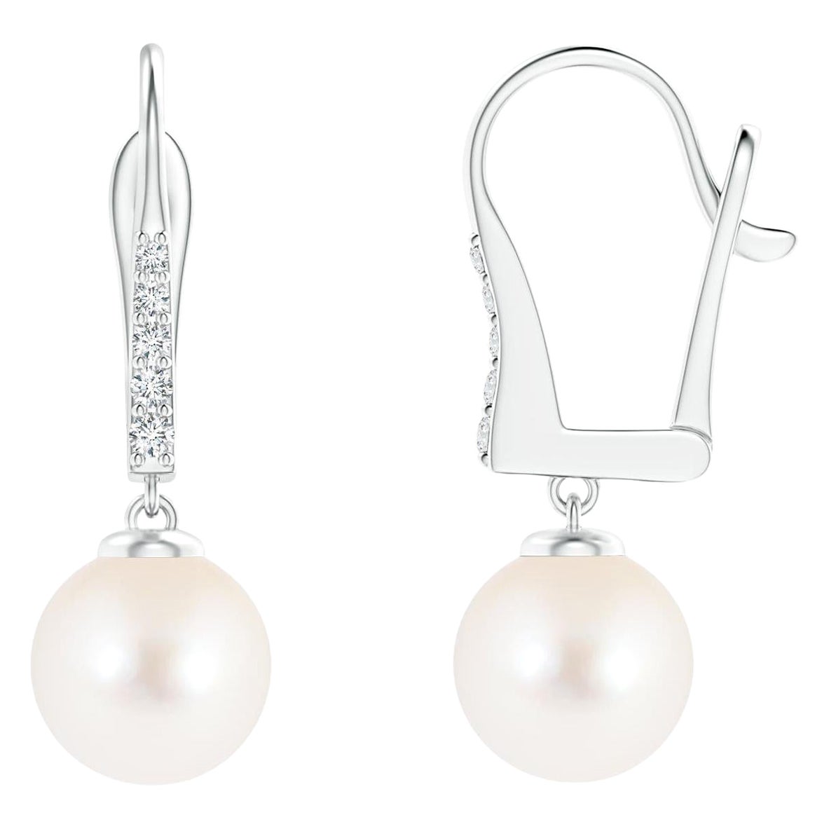 Freshwater Cultured Pearl and Diamond Earrings in 14K White Gold