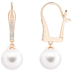 Orecchini con perle d'acqua dolce e diamanti in oro rosa 14K