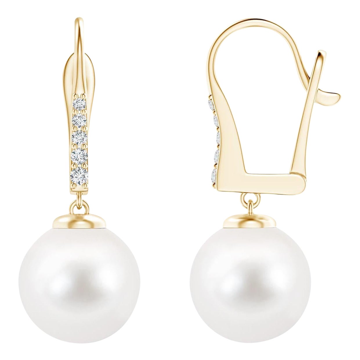 Freshwater Cultured Pearl and Diamond Earrings in 14K Yellow Gold