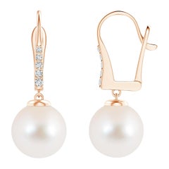 Freshwater Cultured Pearl and Diamond Earrings in 14K Rose Gold