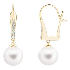 Freshwater Cultured Pearl and Diamond Earrings in 14K Yellow Gold
