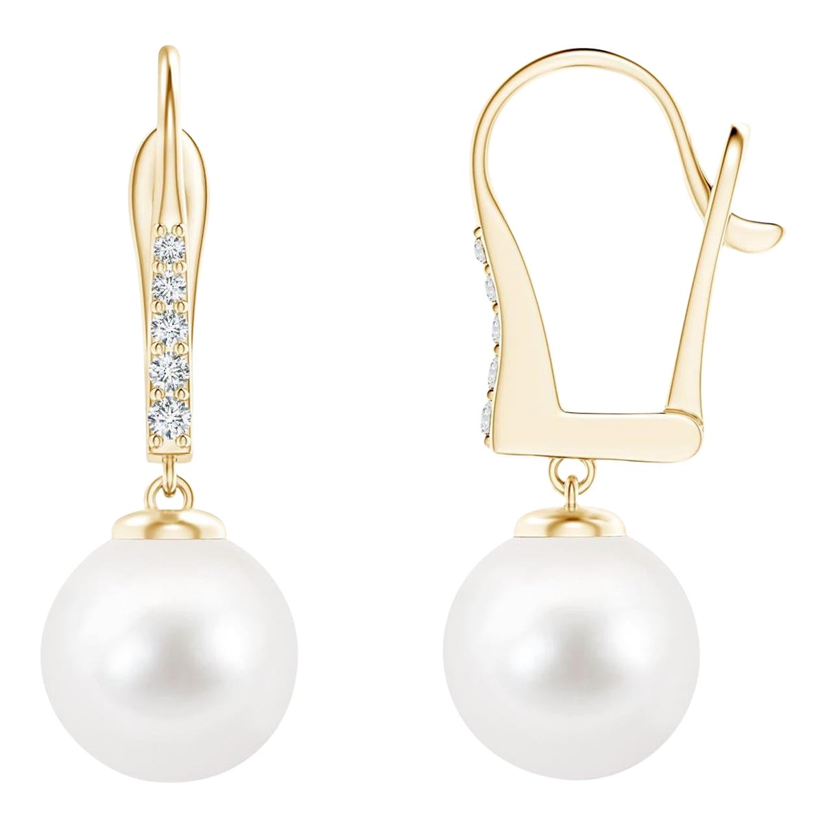 Freshwater Cultured Pearl and Diamond Earrings in 14K Yellow Gold