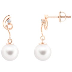 Freshwater Cultured Pearl Twist Earrings with Diamond in 14K Rose Gold