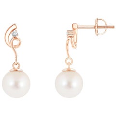 Freshwater Cultured Pearl Twist Earrings with Diamond in 14K Rose Gold