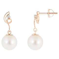 Boucles d'oreilles torsadées en perles de culture d'eau douce avec diamant en or rose 14K