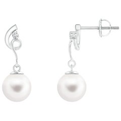 Freshwater Cultured Pearl Twist Earrings with Diamond in 14K White Gold