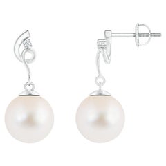 Freshwater Cultured Pearl Twist Earrings with Diamond in 14K White Gold